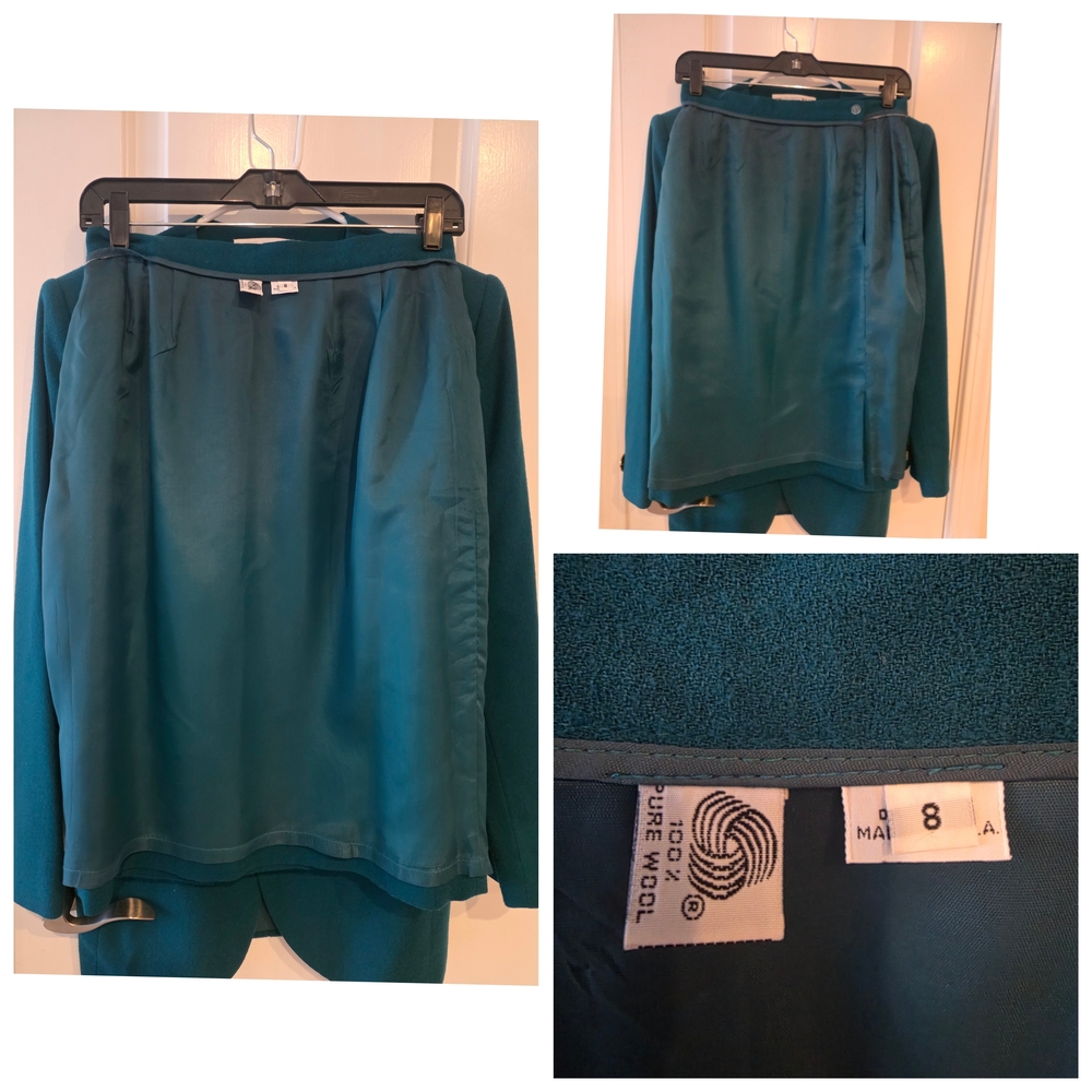 Vintage Teal Christian Dior Skirt Suit Set Size 8. - Picture 7 of 16